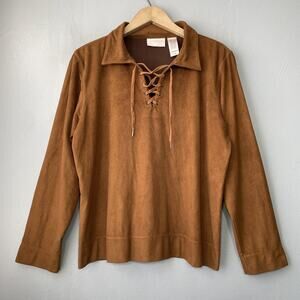 Brown Faux Suede Top Size Large Lace Up Boho Western Cowgirl Renaissance Poet